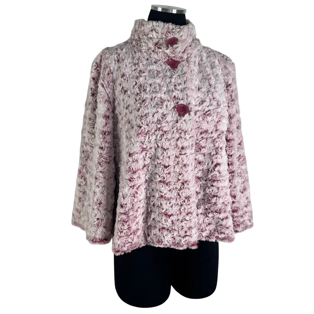 Vintage Y2K Sisters Pink Faux Fur Rosebud Swing Jacket Coquette Plush Lined Coat